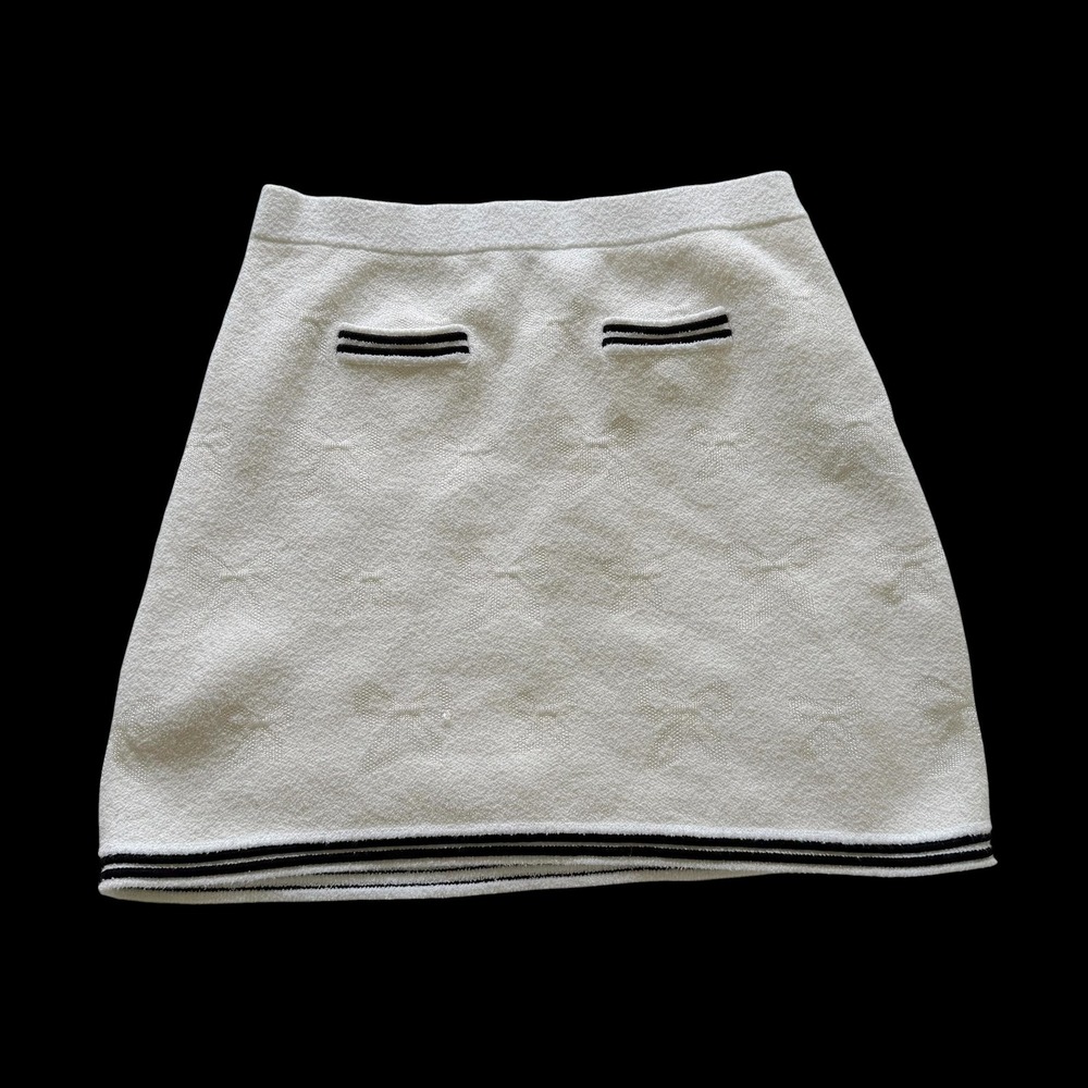 Self-Portrait Cream Bow Boucle Knit Mini Skirt Black Striped Trim SWF361M01400 L